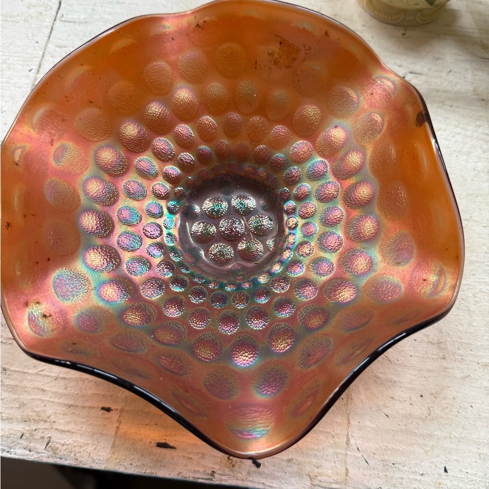 Vibrant Orange Glass Art Bowl with Intricate Patterns